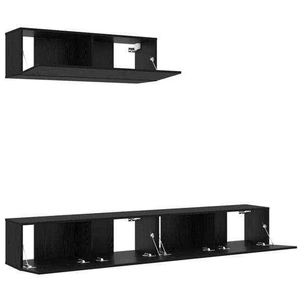 3-teilige TV-Schrank-Set Wandmontiert Schwarz Eiche Holzwerkstoff