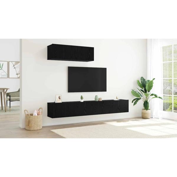 3-teilige TV-Schrank-Set Wandmontiert Schwarz Eiche Holzwerkstoff