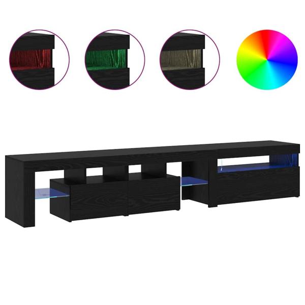 TV-Schränke 2 Stück mit LED-Leuchten in schwarzer Eiche aus Holzwerkstoff, TV-Ständer mit LED-Leuchten - schwarze Eiche - 75x35x40 cm - aus Holzwerkstoff