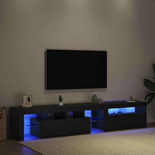 TV-Schränke 2 Stück mit LED-Leuchten in schwarzer Eiche aus Holzwerkstoff, TV-Ständer mit LED-Leuchten - schwarze Eiche - 75x35x40 cm - aus Holzwerkstoff