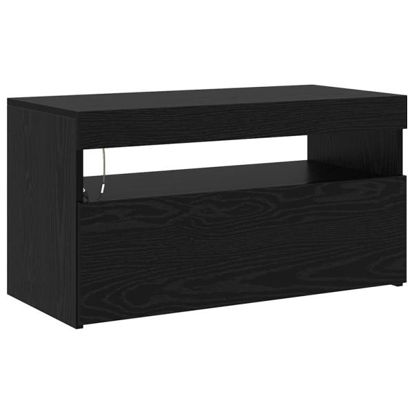 TV-Schränke 2 Stück mit LED-Leuchten in schwarzer Eiche aus Holzwerkstoff, TV-Ständer mit LED-Leuchten - schwarze Eiche - 75x35x40 cm - aus Holzwerkstoff