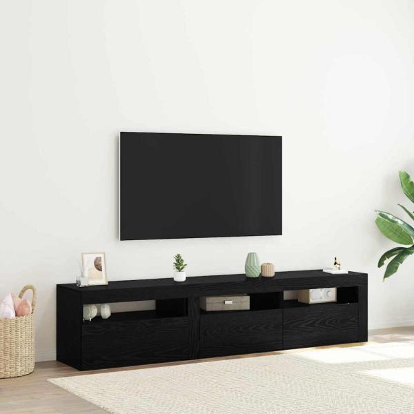 ARDEBO.de - TV-Schränke 2 Stück mit LED-Lichtern Schwarz Eiche Holzwerkstoff, Schwarz Eichen TV Stand mit LED-Lichtern, 60x35x40 cm, aus Holzwerkstoff