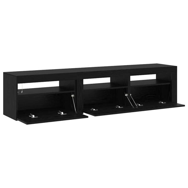 TV-Schränke 2 Stück mit LED-Lichtern Schwarz Eiche Holzwerkstoff, Schwarz Eichen TV Stand mit LED-Lichtern, 60x35x40 cm, aus Holzwerkstoff