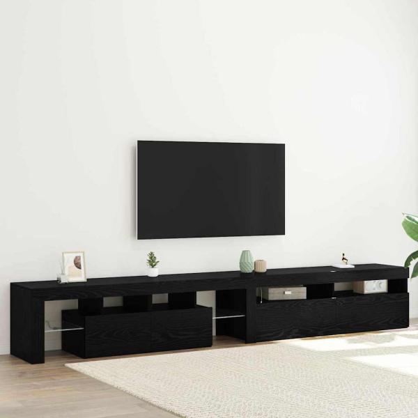 ARDEBO.de - TV-Schränke 2 Stück mit LED-Lichtern Schwarzes Eichenkonstrukt, TV-Schränke mit LED Schwarz Eiche 120x35x40 cm Konstruktionsholz