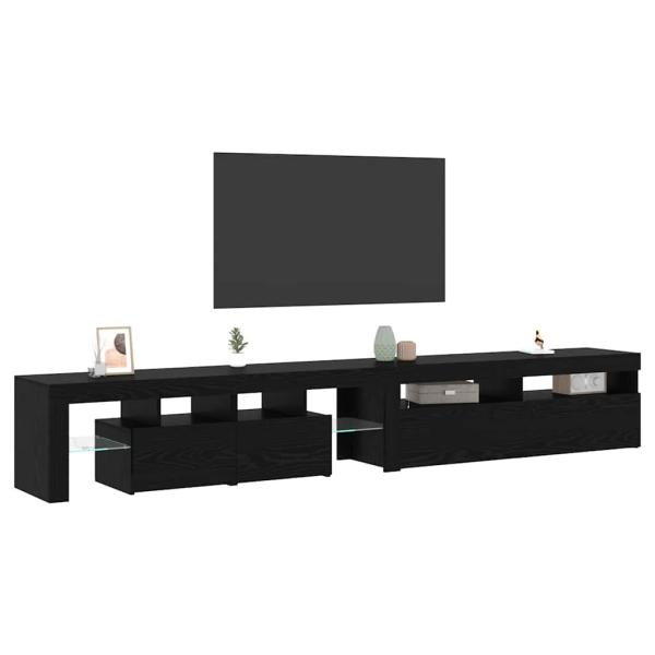 TV-Schränke 2 Stück mit LED-Lichtern Schwarzes Eichenkonstrukt, TV-Schränke mit LED Schwarz Eiche 120x35x40 cm Konstruktionsholz