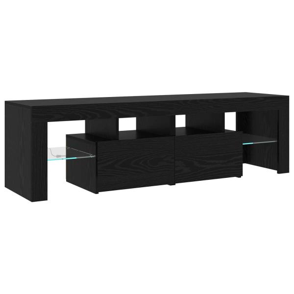 TV-Schränke 2 Stück mit LED-Lichtern Schwarzes Eichenkonstrukt, TV-Schränke mit LED Schwarz Eiche 120x35x40 cm Konstruktionsholz