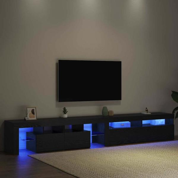 TV-Schränke 2 Stück mit LED-Lichtern Schwarzes Eichenkonstrukt, TV-Schränke mit LED Schwarz Eiche 120x35x40 cm Konstruktionsholz