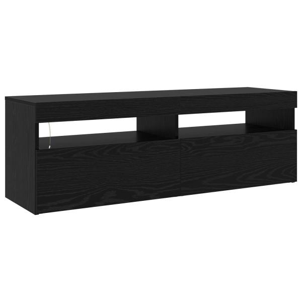 TV-Schränke 2 Stück mit LED-Lichtern Schwarzes Eichenkonstrukt, TV-Schränke mit LED Schwarz Eiche 120x35x40 cm Konstruktionsholz