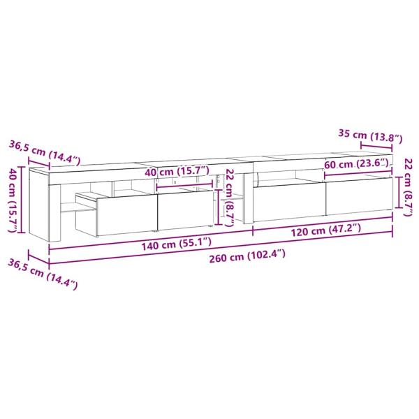 TV-Schränke 2 Stück mit LED-Lichtern Schwarzes Eichenkonstrukt, TV-Schränke mit LED Schwarz Eiche 120x35x40 cm Konstruktionsholz