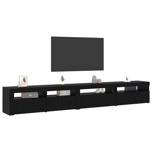 3-teiliger TV-Schrank mit LED-Lichtern Schwarze Eiche Holzwerkstoff, TV-Schränke mit LED-Lichtern 2 Stück Schwarze Eiche 75x35x40 cm Holzwerkstoff