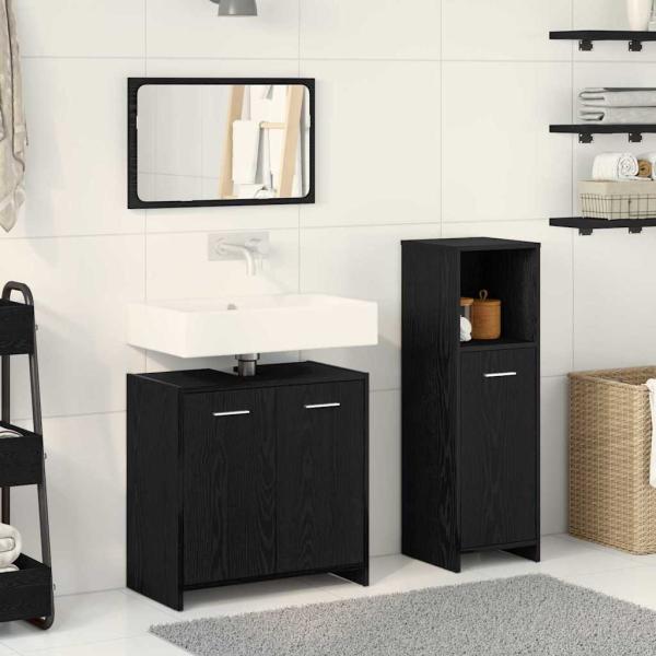 ARDEBO.de - 3-teiliges Badezimmermöbel-Set Schwarz-Eiche Holzwerkstoff