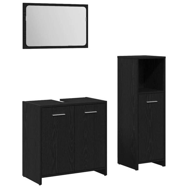 3-teiliges Badezimmermöbel-Set Schwarz-Eiche Holzwerkstoff