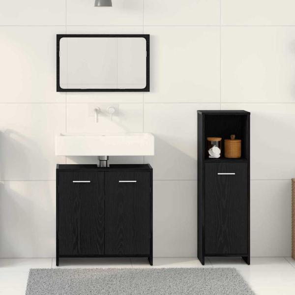 3-teiliges Badezimmermöbel-Set Schwarz-Eiche Holzwerkstoff
