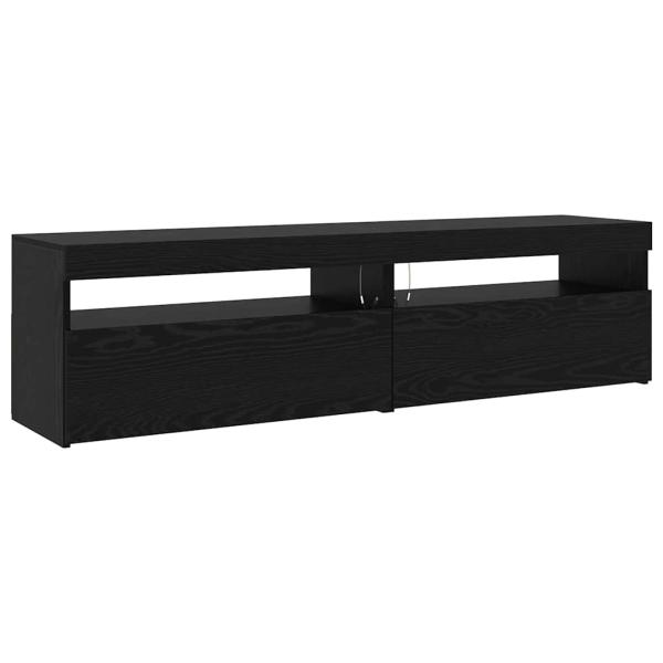 TV-Schränke 3 Teile mit LED-Lichtern schwarzes Eichenholz Holzwerkstoff, TV-Schränke mit LED-Lichtern 2 Teile schwarzes Eichenholz 75x35x40 cm Holzwerkstoff