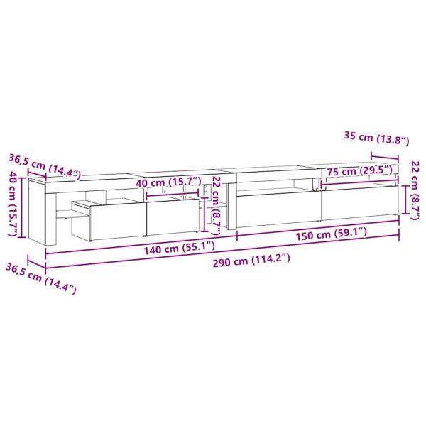 TV-Schränke 3 Teile mit LED-Lichtern schwarzes Eichenholz Holzwerkstoff, TV-Schränke mit LED-Lichtern 2 Teile schwarzes Eichenholz 75x35x40 cm Holzwerkstoff