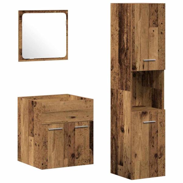 3-teiliges Badezimmermöbelset Alter Holz Werkholz