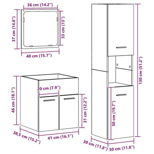 3-teiliges Badezimmermöbelset Alter Holz Werkholz