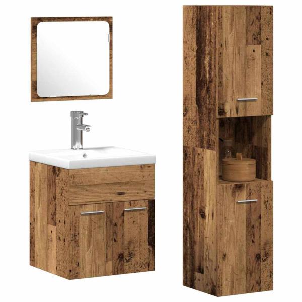 3-teiliges Badezimmermöbelset Alter Holz Werkholz