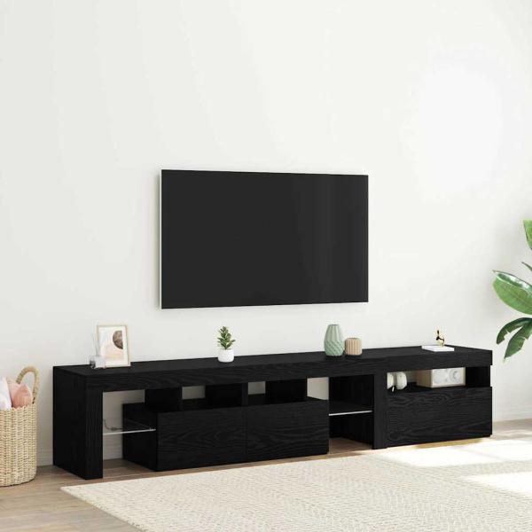ARDEBO.de - TV-Schränke 2 Stück mit LED-Lichtern aus schwarzem Eichenholz, TV-Stand aus schwarzem Eichenholz mit LED-Lichtern, 60x35x40 cm, aus Holzwerkstoff