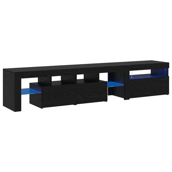 TV-Schränke 2 Stück mit LED-Lichtern aus schwarzem Eichenholz, TV-Stand aus schwarzem Eichenholz mit LED-Lichtern, 60x35x40 cm, aus Holzwerkstoff