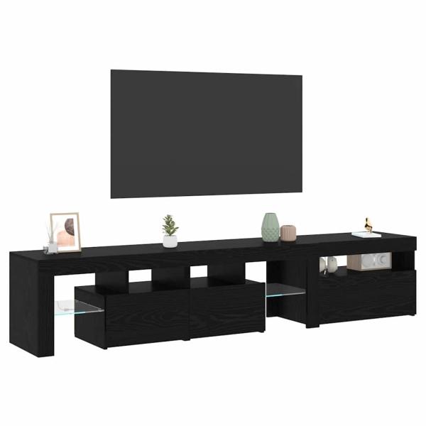 TV-Schränke 2 Stück mit LED-Lichtern aus schwarzem Eichenholz, TV-Stand aus schwarzem Eichenholz mit LED-Lichtern, 60x35x40 cm, aus Holzwerkstoff