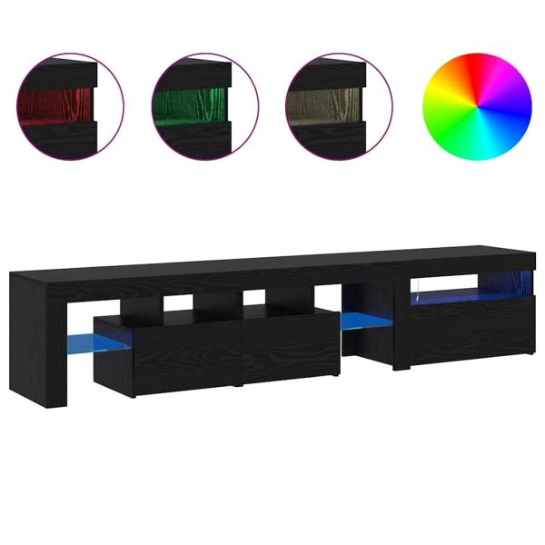 TV-Schränke 2 Stück mit LED-Lichtern aus schwarzem Eichenholz, TV-Stand aus schwarzem Eichenholz mit LED-Lichtern, 60x35x40 cm, aus Holzwerkstoff