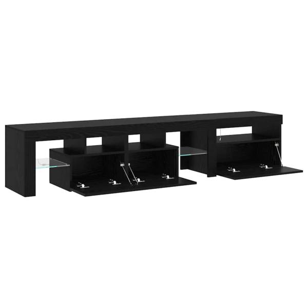 TV-Schränke 2 Stück mit LED-Lichtern aus schwarzem Eichenholz, TV-Stand aus schwarzem Eichenholz mit LED-Lichtern, 60x35x40 cm, aus Holzwerkstoff