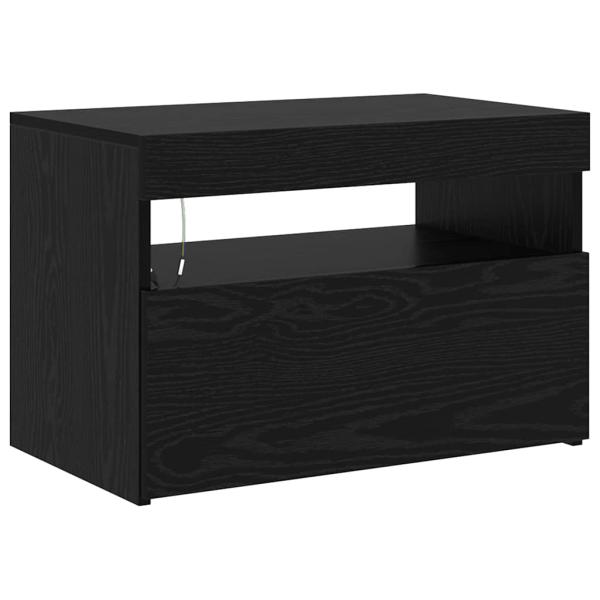 TV-Schränke 2 Stück mit LED-Lichtern aus schwarzem Eichenholz, TV-Stand aus schwarzem Eichenholz mit LED-Lichtern, 60x35x40 cm, aus Holzwerkstoff