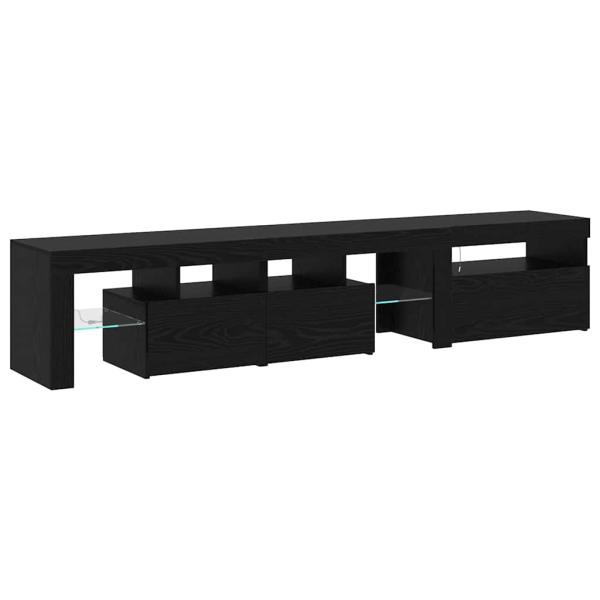 TV-Schränke 2 Stück mit LED-Lichtern aus schwarzem Eichenholz, TV-Stand aus schwarzem Eichenholz mit LED-Lichtern, 60x35x40 cm, aus Holzwerkstoff