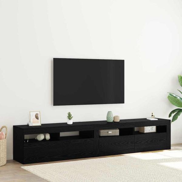 ARDEBO.de - TV-Schränke 2 Stück mit LED-Lichtern Schwarz Eiche, TV-Ständer mit LED-Lichtern - Schwarz, 90x35x40 cm, aus Holzwerkstoff