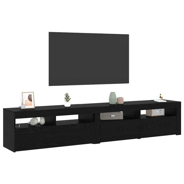 TV-Schränke 2 Stück mit LED-Lichtern Schwarz Eiche, TV-Ständer mit LED-Lichtern - Schwarz, 90x35x40 cm, aus Holzwerkstoff