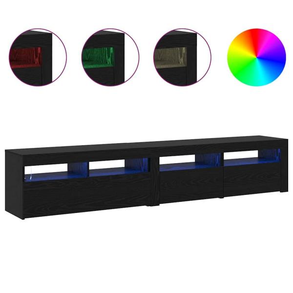 TV-Schränke 2 Stück mit LED-Lichtern Schwarz Eiche, TV-Ständer mit LED-Lichtern - Schwarz, 90x35x40 cm, aus Holzwerkstoff
