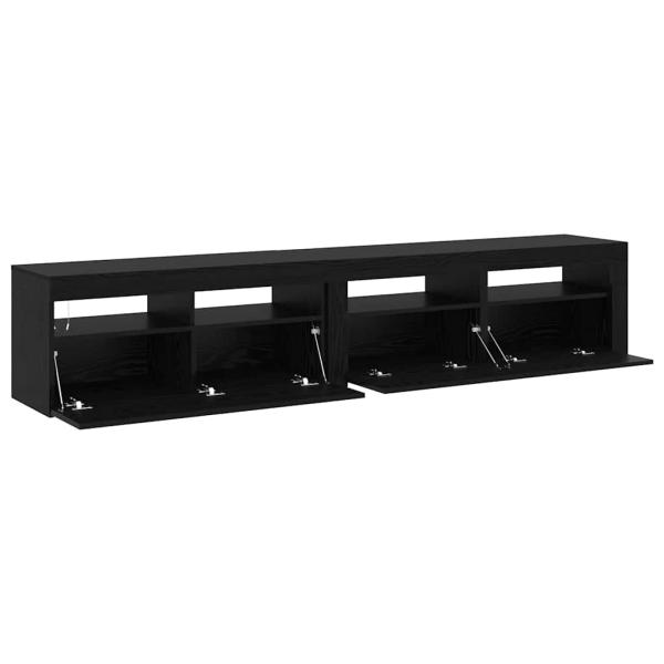 TV-Schränke 2 Stück mit LED-Lichtern Schwarz Eiche, TV-Ständer mit LED-Lichtern - Schwarz, 90x35x40 cm, aus Holzwerkstoff