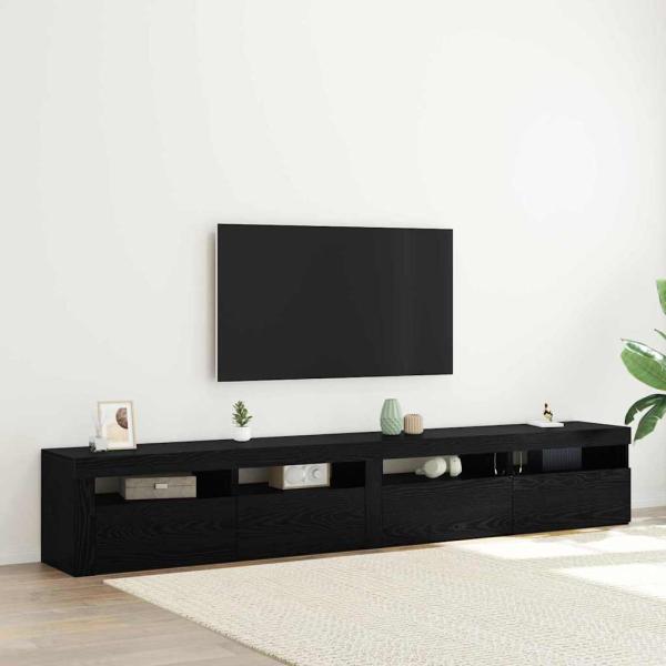 ARDEBO.de - 3-teiliges TV Schrank Set mit LED Lichtern Schwarze Eiche Ingenie Holz, TV Schränke mit LED Lichtern 2 Stk Schwarze Eiche 60x35x40 cm Ingenie Holz