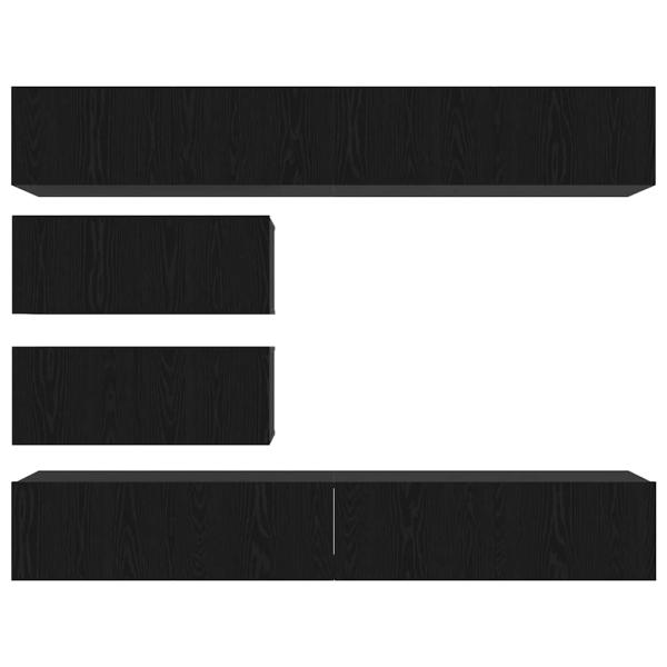 6-teiliges TV-Schrank Set wandmontiertes schwarzes Eichenholz Spielholz