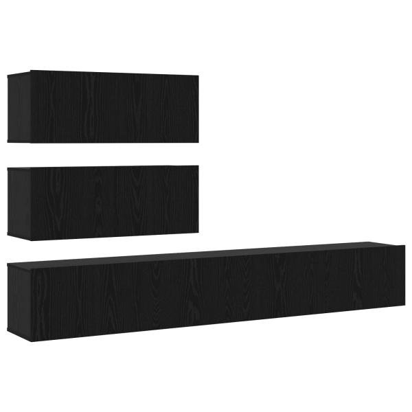 6-teiliges TV-Schrank Set wandmontiertes schwarzes Eichenholz Spielholz