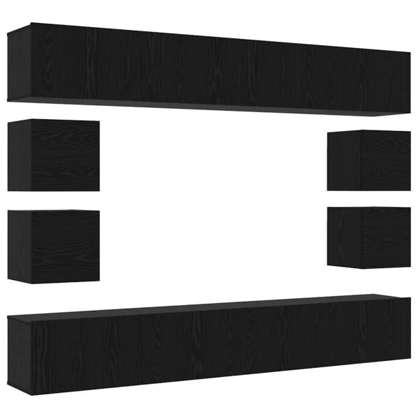 8-teiliges TV-Schranksystem Wandmontiert Schwarze Eiche Holzwerkstoff, Wandmontierte TV-Schränke 2 Stück Schwarze Eiche 30,5x30x30 cm, TV-Schränke 2 Stück Schwarze Eiche 100x30x30 cm Holzwerkstoff