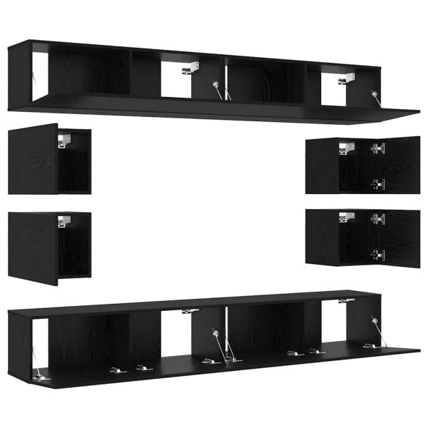 8-teiliges TV-Schranksystem Wandmontiert Schwarze Eiche Holzwerkstoff, Wandmontierte TV-Schränke 2 Stück Schwarze Eiche 30,5x30x30 cm, TV-Schränke 2 Stück Schwarze Eiche 100x30x30 cm Holzwerkstoff