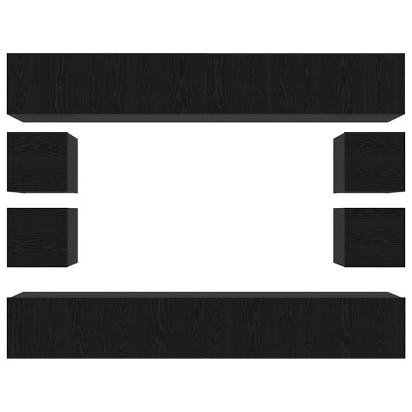 8-teiliges TV-Schranksystem Wandmontiert Schwarze Eiche Holzwerkstoff, Wandmontierte TV-Schränke 2 Stück Schwarze Eiche 30,5x30x30 cm, TV-Schränke 2 Stück Schwarze Eiche 100x30x30 cm Holzwerkstoff