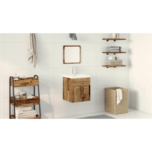 3-teiliges Badezimmermöbel Set Altholz