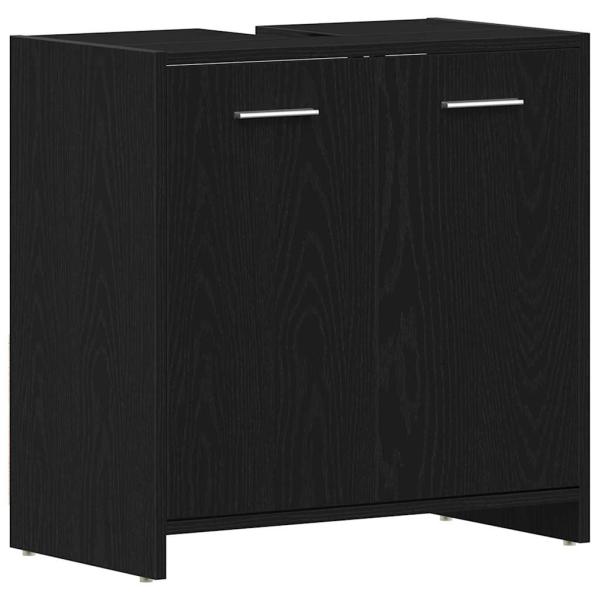 4-teiliges Badezimmermöbel Set, Schwarze Eiche, Spanplatte, Schwarzer Eichen Badezimmer Schrank 60x33x80 cm aus Spanplatte