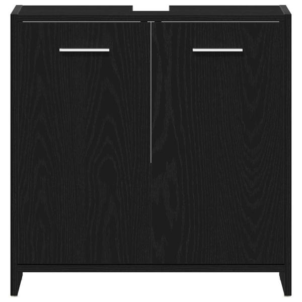 4-teiliges Badezimmermöbel Set, Schwarze Eiche, Spanplatte, Schwarzer Eichen Badezimmer Schrank 60x33x80 cm aus Spanplatte