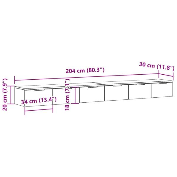 Wandregale 2 Stk Schwarz Eiche 102x30x20 cm Holzwerkstoff