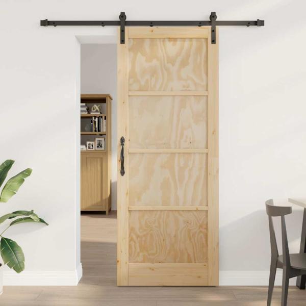 ARDEBO.de - Schiebetür mit Zubehörset 83x211 cm aus massivem Kiefernholz, Innentür "ORKDAL" 83x211x4 cm aus massivem Kiefernholz