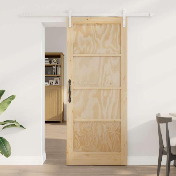 ARDEBO.de - Schiebetür mit Beschlägen 83x202 cm aus massivem Kiefernholz, Innentür 'ORKDAL'83x202x4 cm aus massivem Kiefernholz