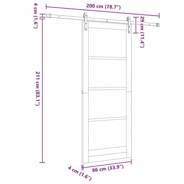 Schiebetür mit Hardware-Set 86x211 cm Massivholz Kiefer, Innentür ?ORKDAL? 86x211x4 cm Massivholz Kiefer