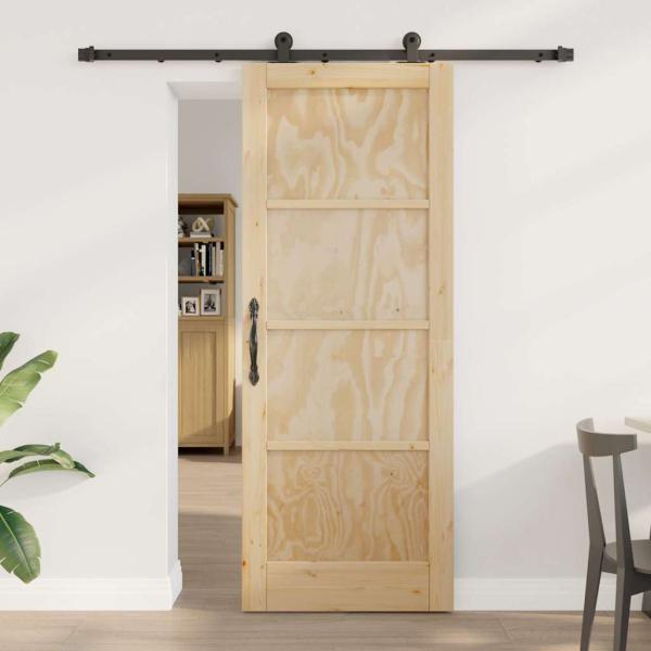 ARDEBO.de - Schiebetür mit Beschlagsatz 78x202 cm aus massivem Kiefernholz, Innentür 'ORKDAL'78x202x4 cm aus massivem Kiefernholz