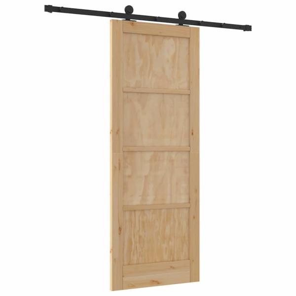 Schiebetür mit Beschlagsatz 78x202 cm aus massivem Kiefernholz, Innentür 'ORKDAL'78x202x4 cm aus massivem Kiefernholz