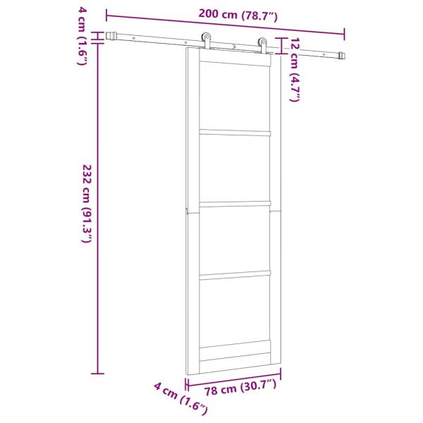 Schiebetür mit Hardware-Set 78x232 cm aus massivem Kiefernholz, Innentür 'ORKDAL'78x232x4 cm aus massivem Kiefernholz