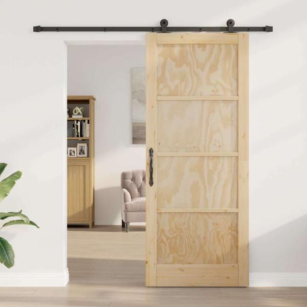 Schiebetür mit Hardware Set 86 x 211 cm aus solidem Kiefernholz, Innentür 'ORKDAL'86 x 211 x 4 cm aus solidem Kiefernholz
